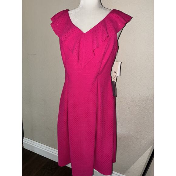 Eliza J Nordstrom Fuchsia Dress 10 Fit Flare New Perforated Lined - Picture 4 of 14